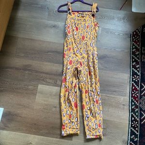 Nooworks Mustard Yellow Jumpsuit with Red & Blue Oval Print